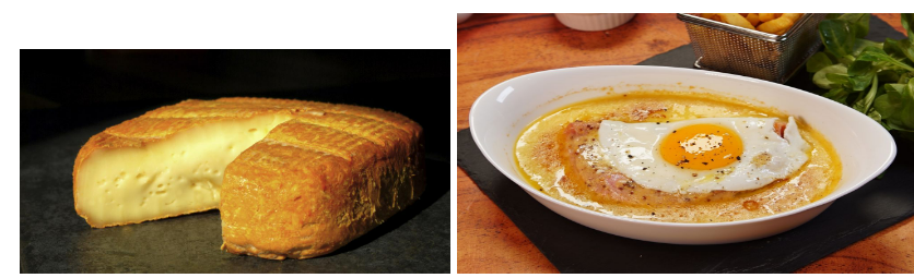 On the left is Maroilles cheese and on the right is Welsh dish
