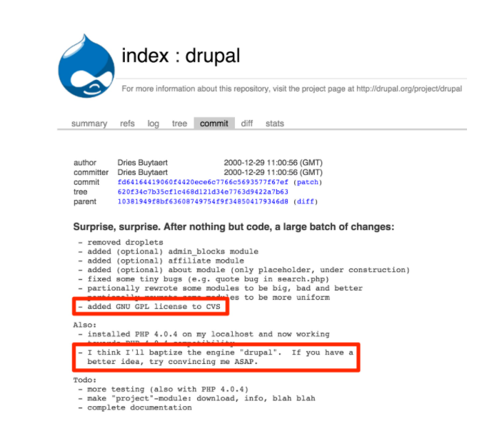 Dries Buytaert's first Drupal commit