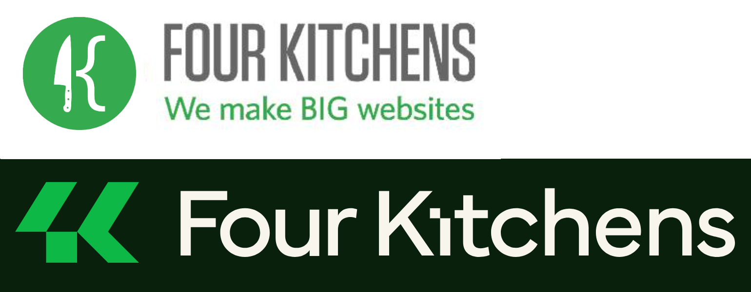 Four Kitchens logo and writing style old and new