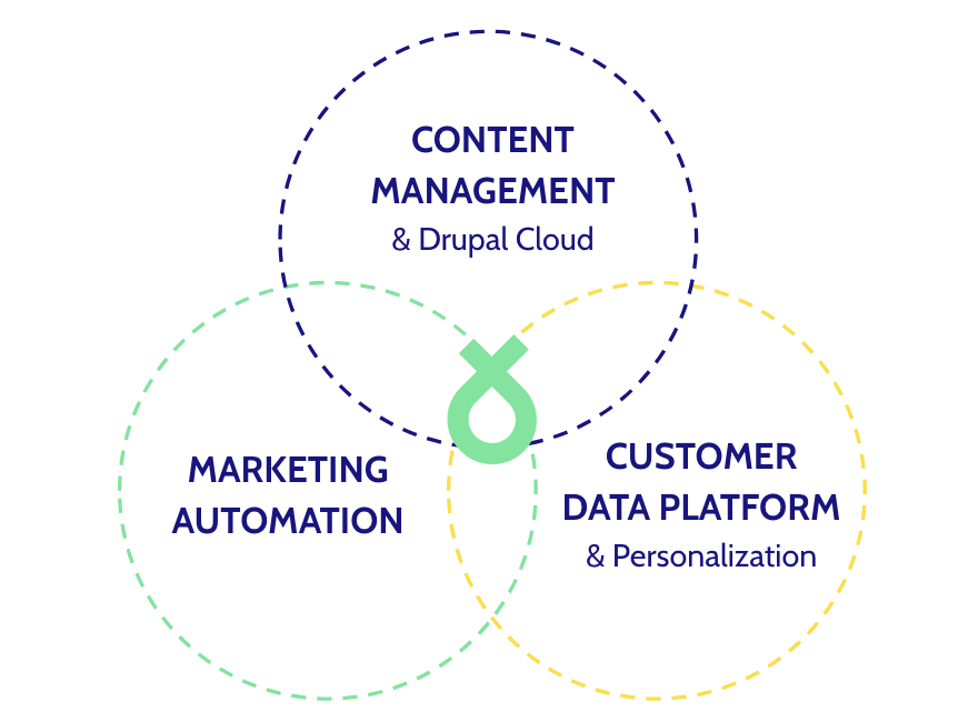 The different parts of a DXP: Content Management, Marketing Automation and Customer Data Platform