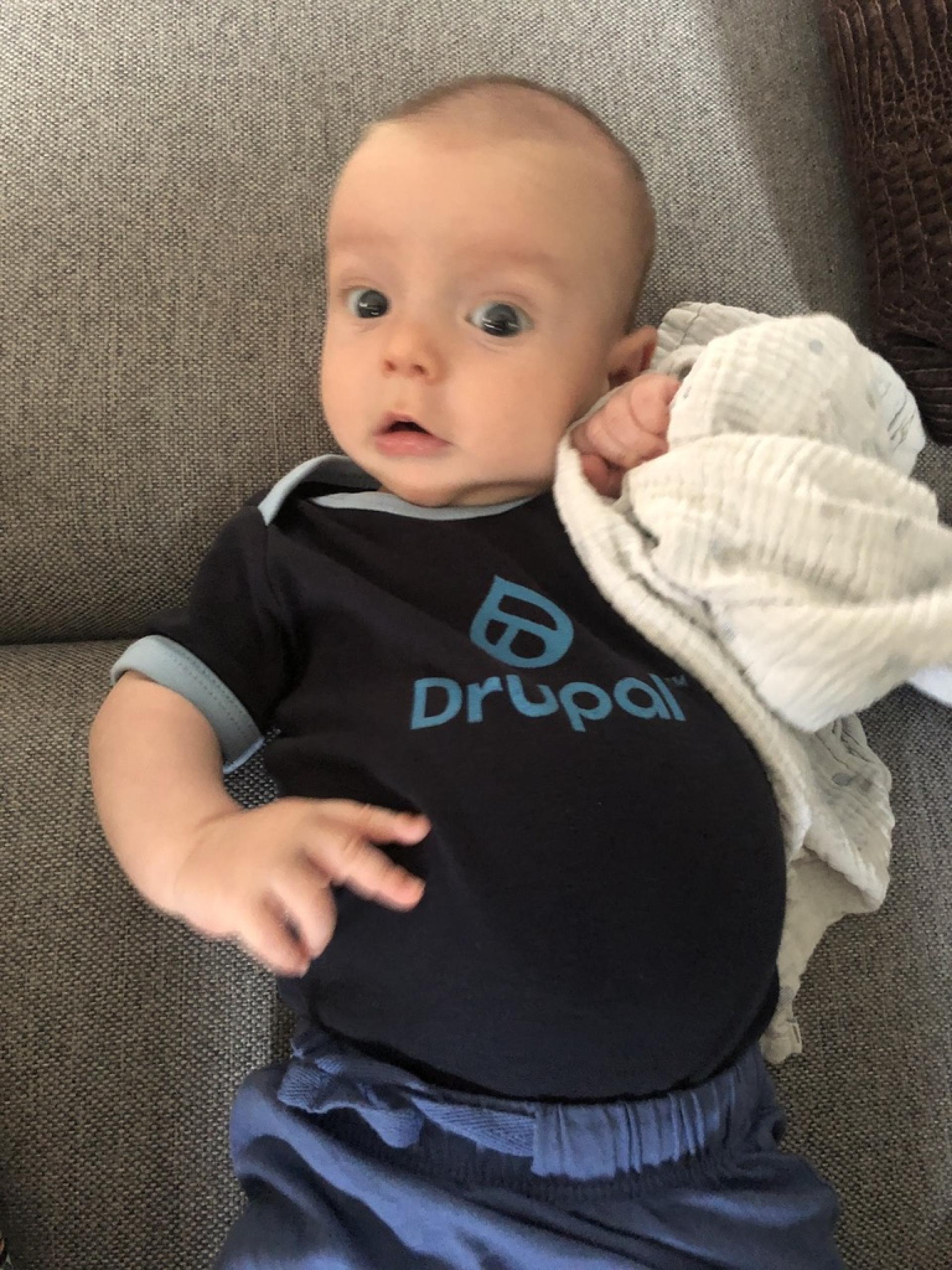 Esmeralda's son wearing a Drupal t-shirt