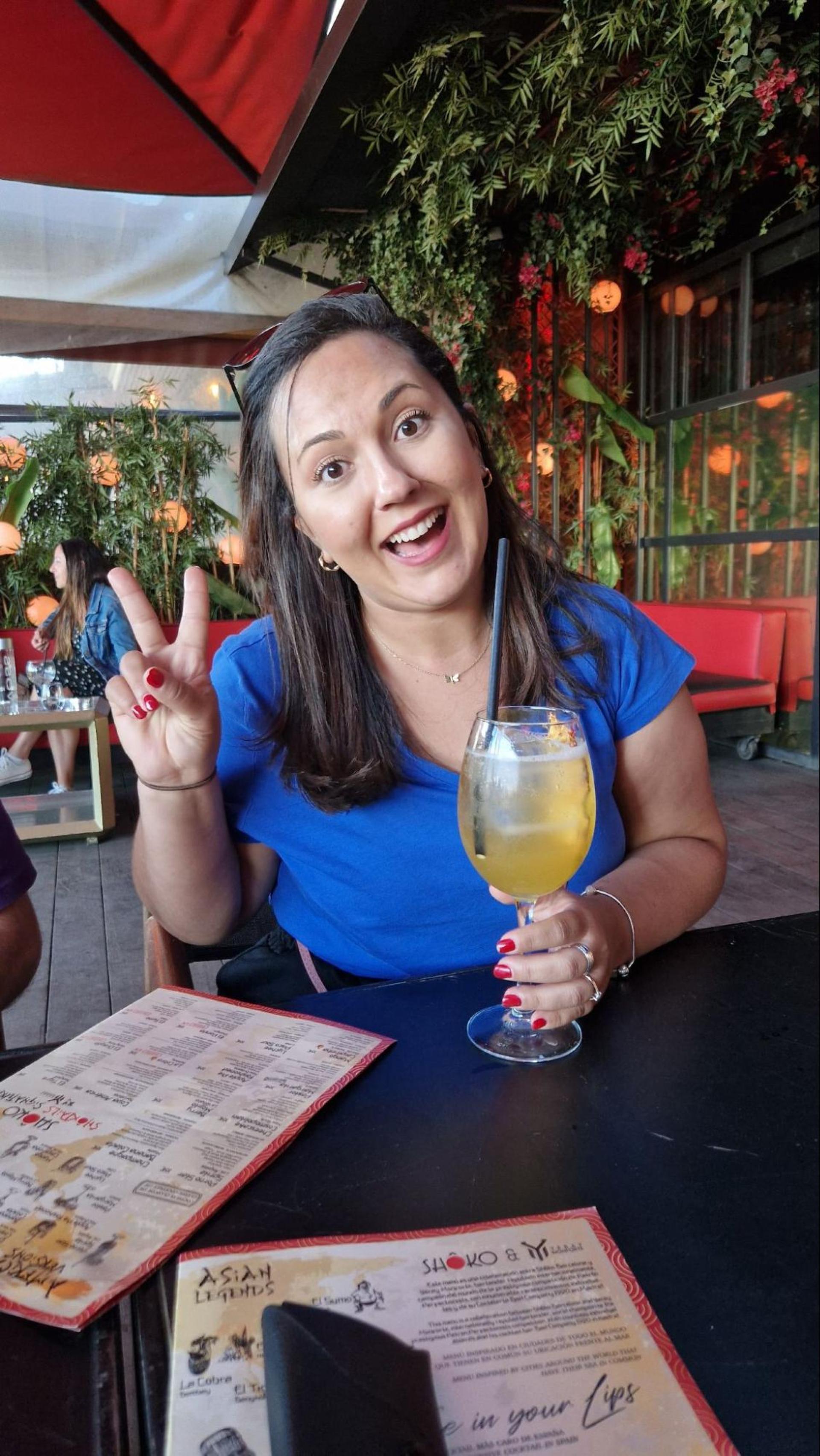 Priscilla Scarabelli enjoying a cocktail at Barcelona
