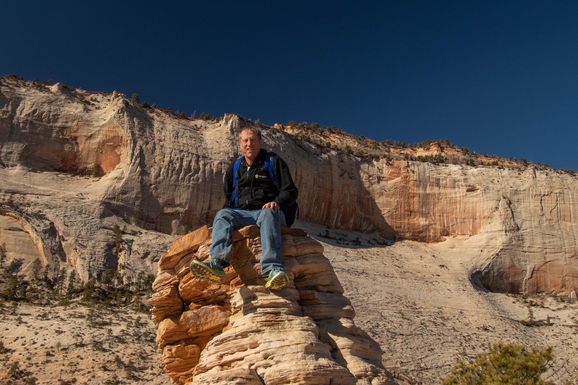 In love with the dreaded mountain path! Randy Fay on a hillside. In love with the dreaded mountain path! Randy Fay on a hillside.