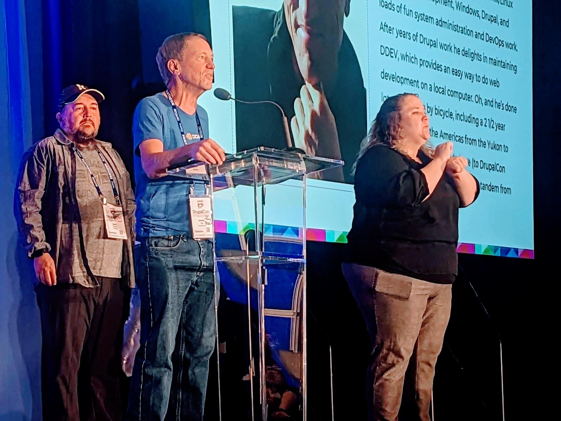 When Randy Fay was felicitated with Aaron Winborn Award during DrupalCon Pittsburgh 2023 When Randy Fay was felicitated with Aaron Winborn Award during DrupalCon Pittsburgh 2023