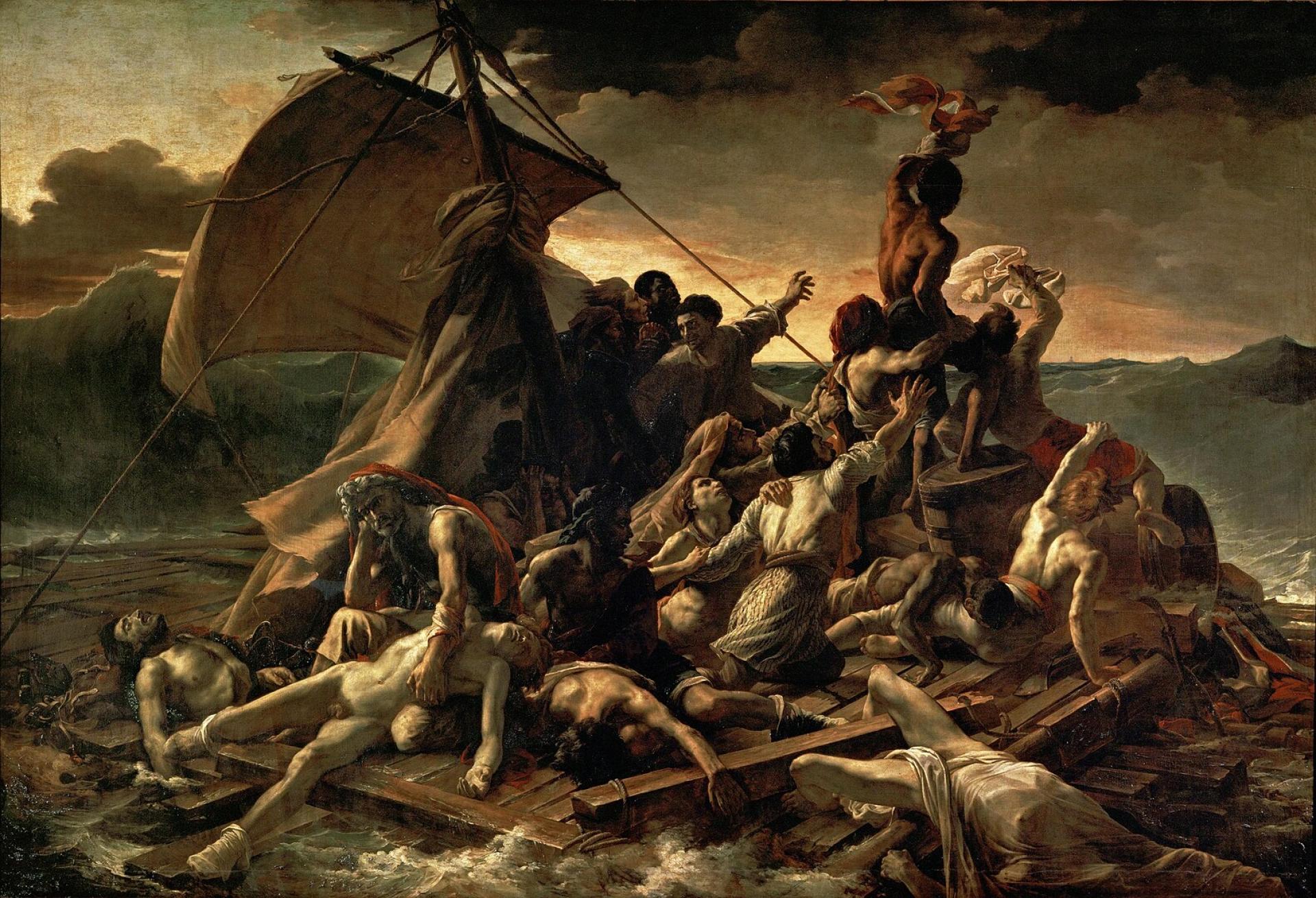 The Raft of the Medusa (Le Radeau de la Méduse) by Jean-Louis André Théodore Géricault. This dramatic painting depicts the survivors of a shipwreck on a raft, symbolizing the struggle for survival and the eventual letting go of hope as they wait for rescue. The Raft of the Medusa (Le Radeau de la Méduse) by Jean-Louis André Théodore Géricault. This dramatic painting depicts the survivors of a shipwreck on a raft, symbolizing the struggle for survival and the eventual letting go of hope as they wait for rescue.