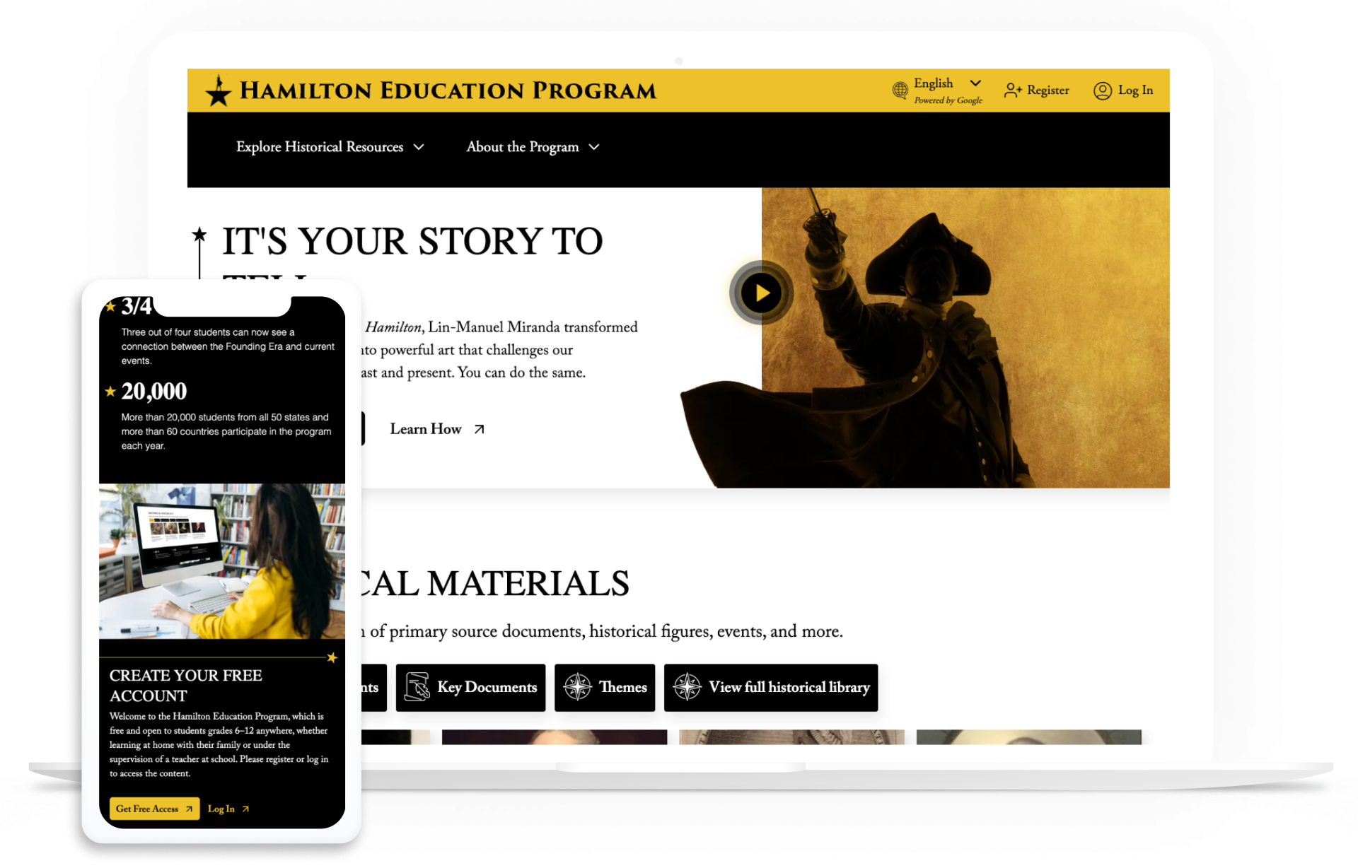 Hamilton website in desktop and mobile