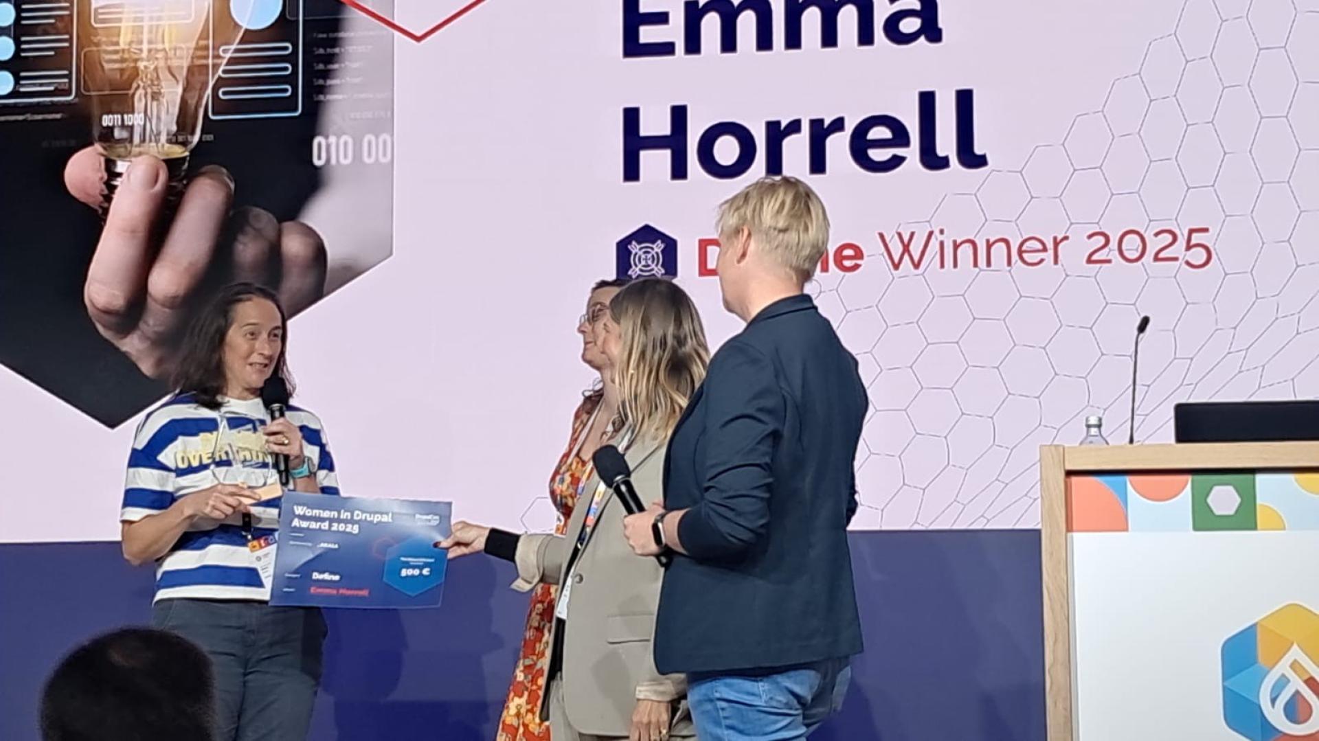Emma Horrell, Women in Drupal Award winner in the Define category