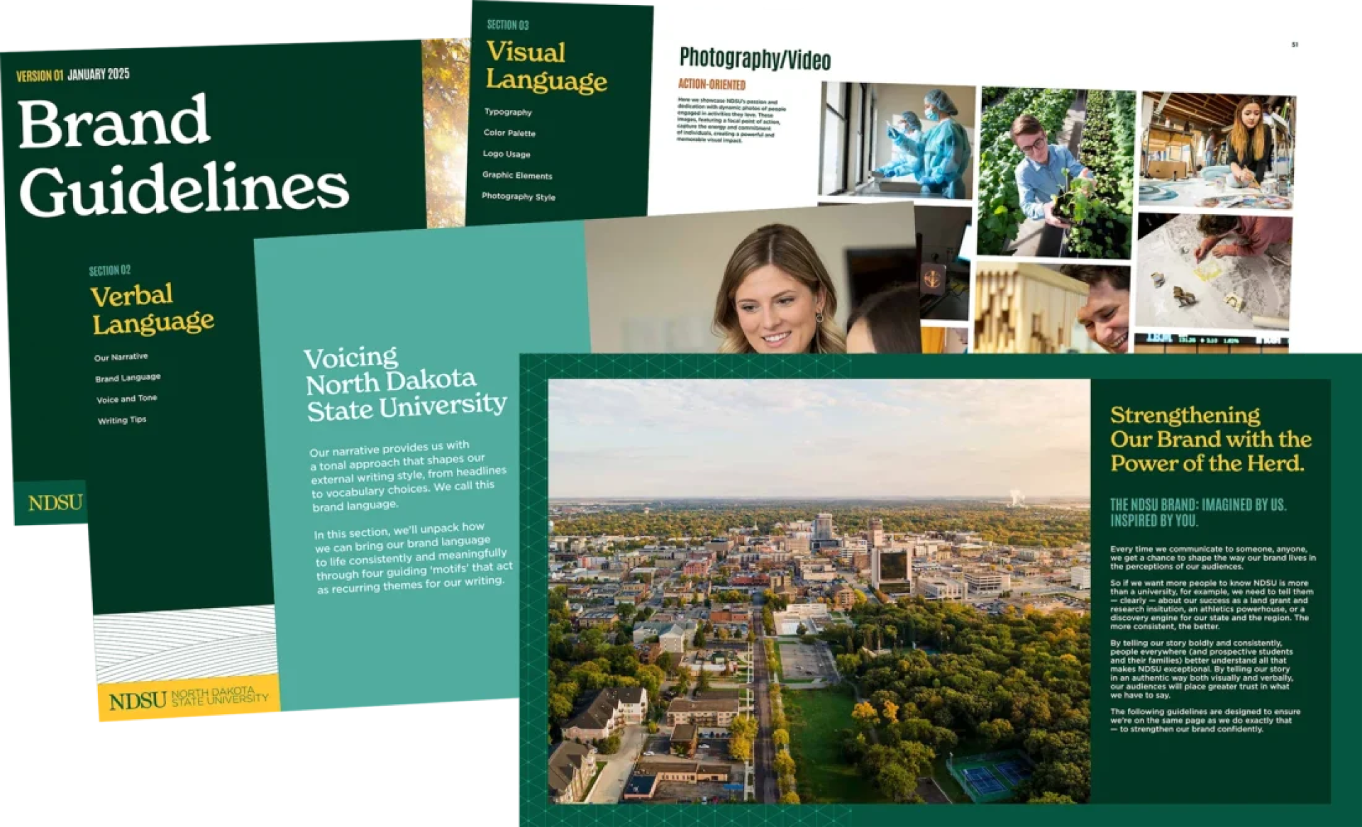 Collage of pages from NDSU’s new brand guidelines