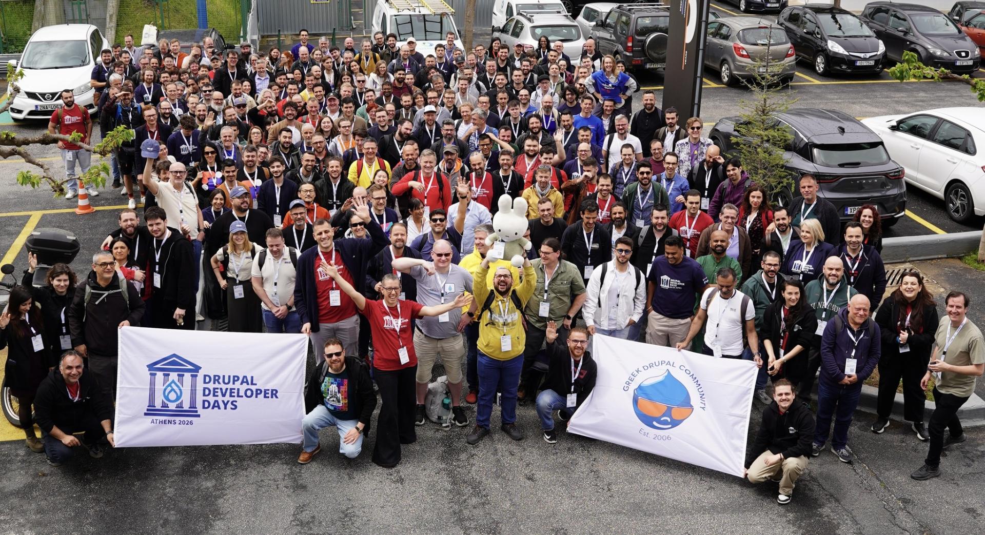 Group photo from Day 2 of Drupal Developer Days, Athens, 2026.
