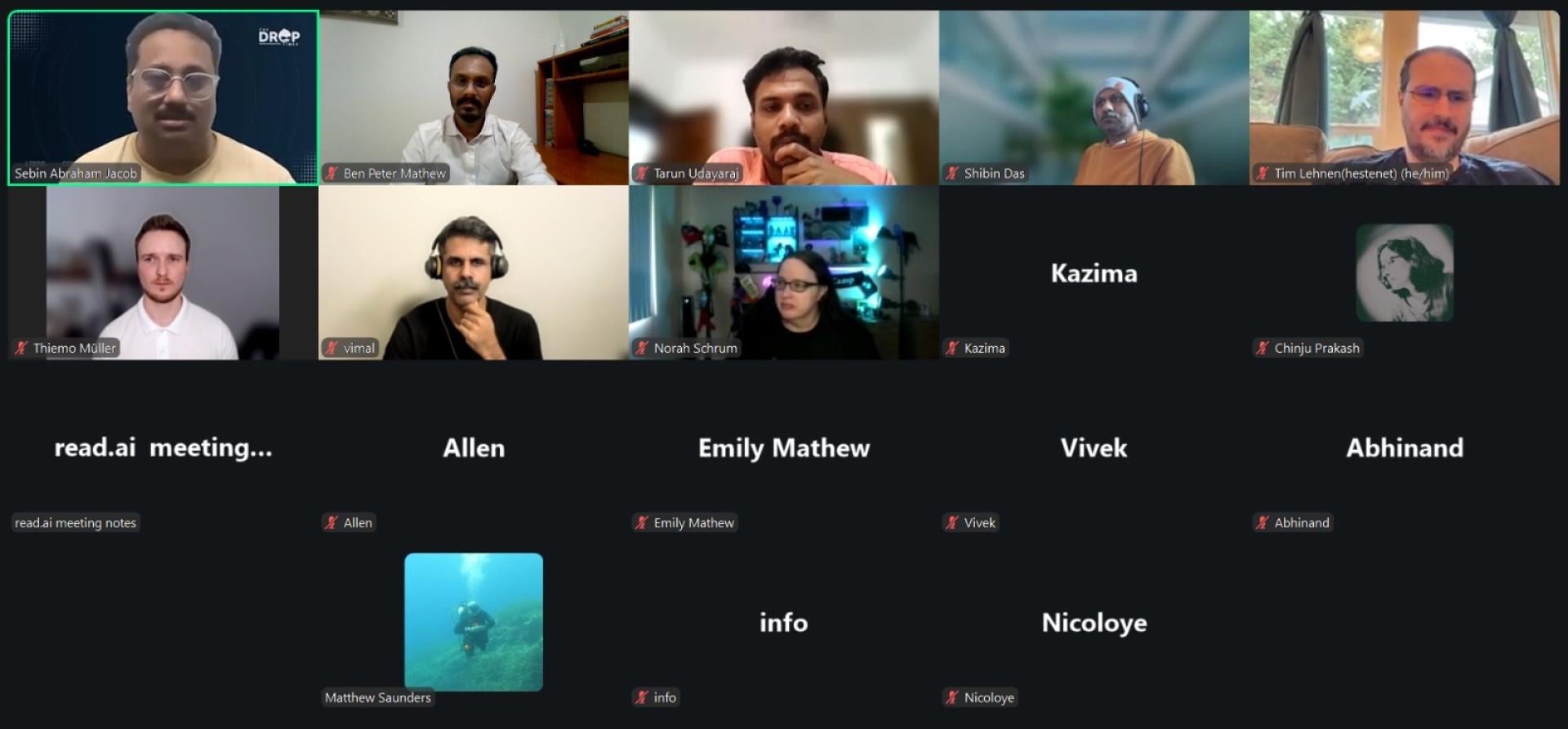 Zoom gallery view from The DropTimes September Open Townhall showing team members and Drupal community participants during the 22 September 2026 session.