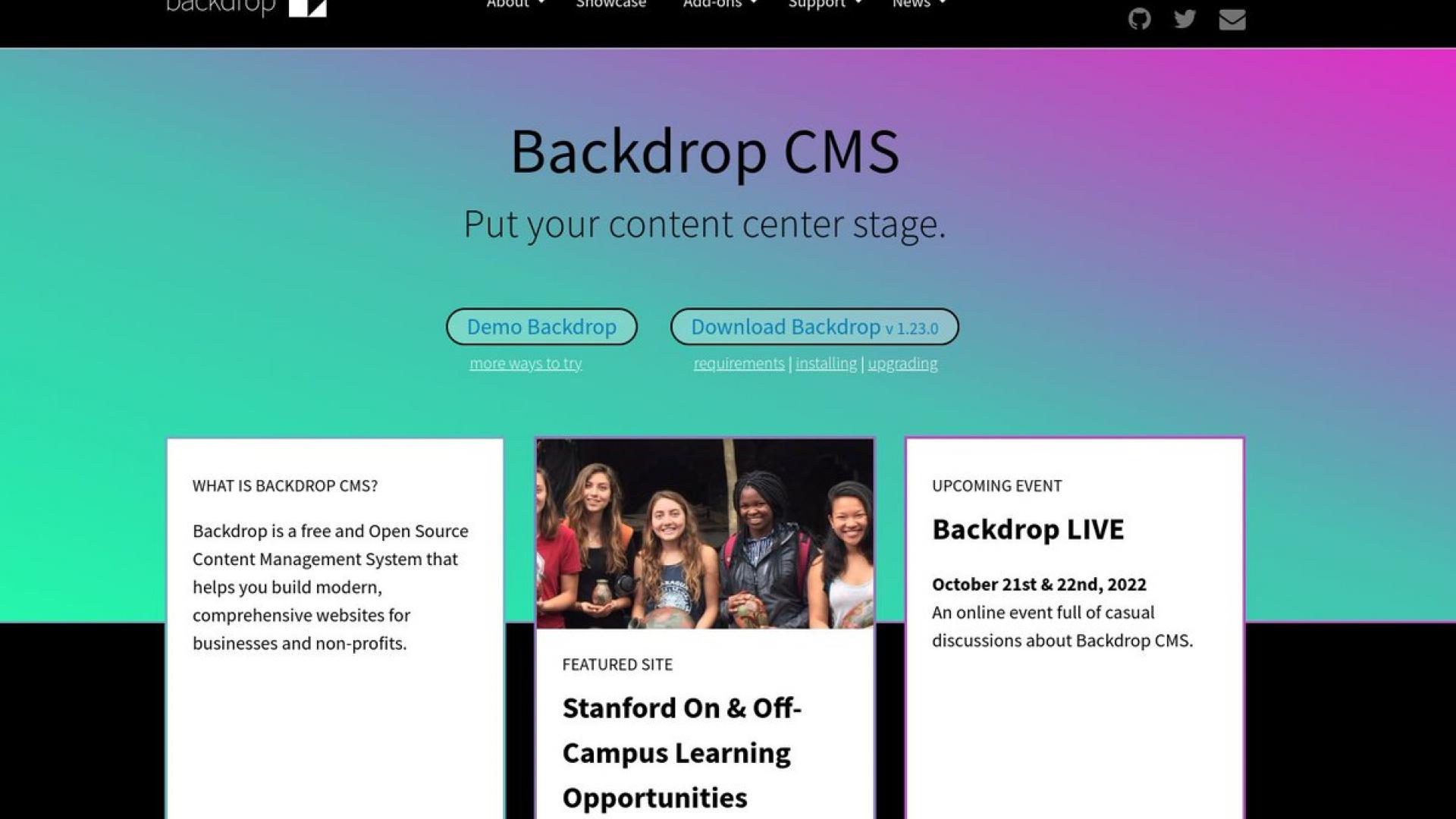 home page of Backdrop CMS project