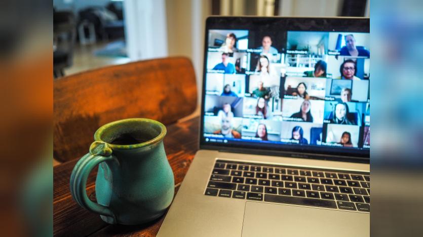 Zoom meeting going on in laptop computer