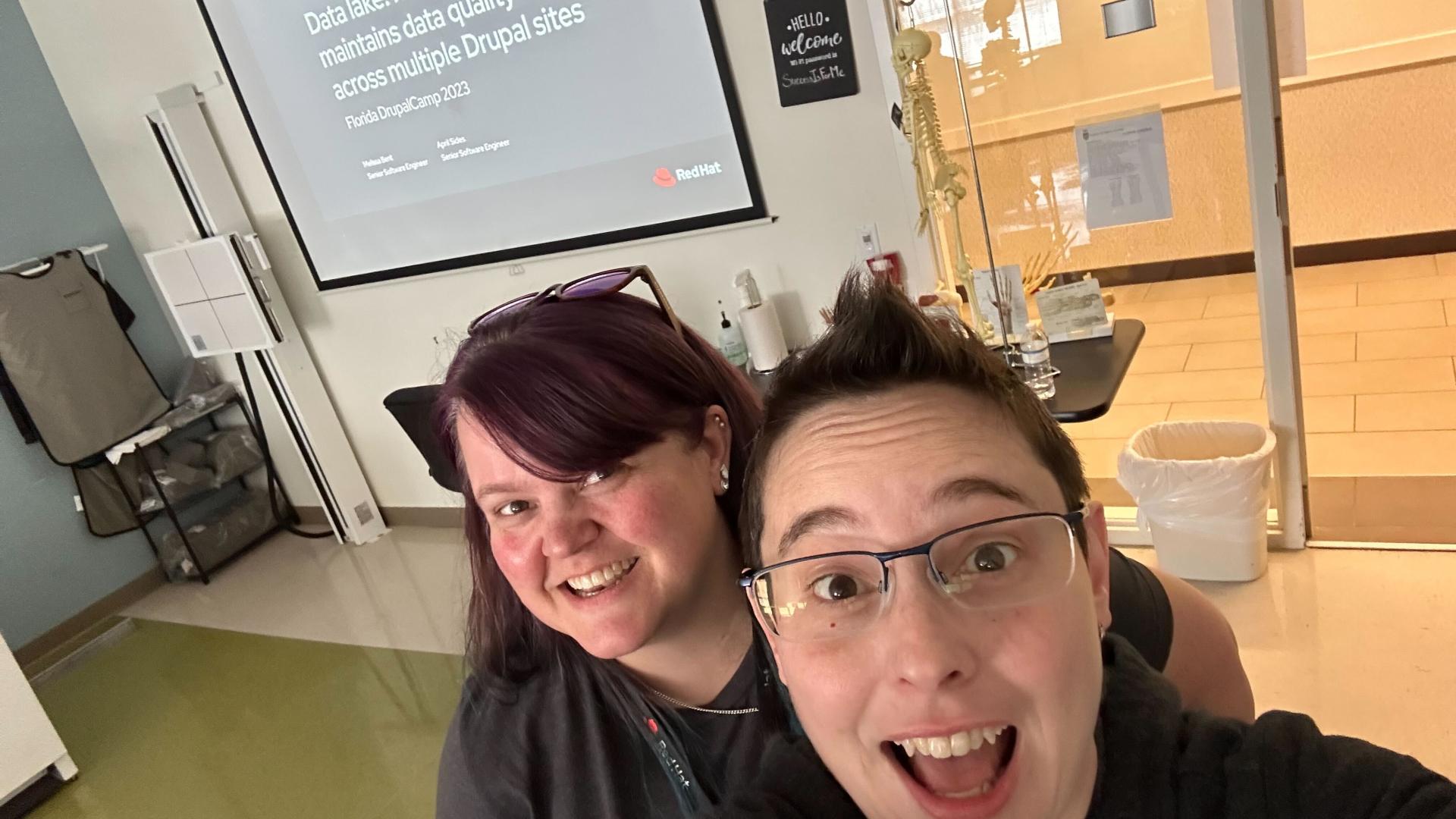 Melissa Bent (Left) and April Sides (right) presenting at Florida DrupalCamp 2023