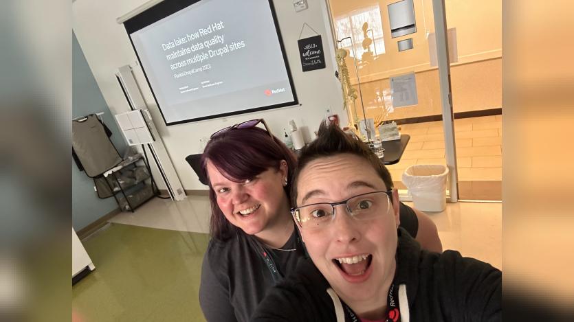 Melissa Bent (Left) and April Sides (right) presenting at Florida DrupalCamp 2023