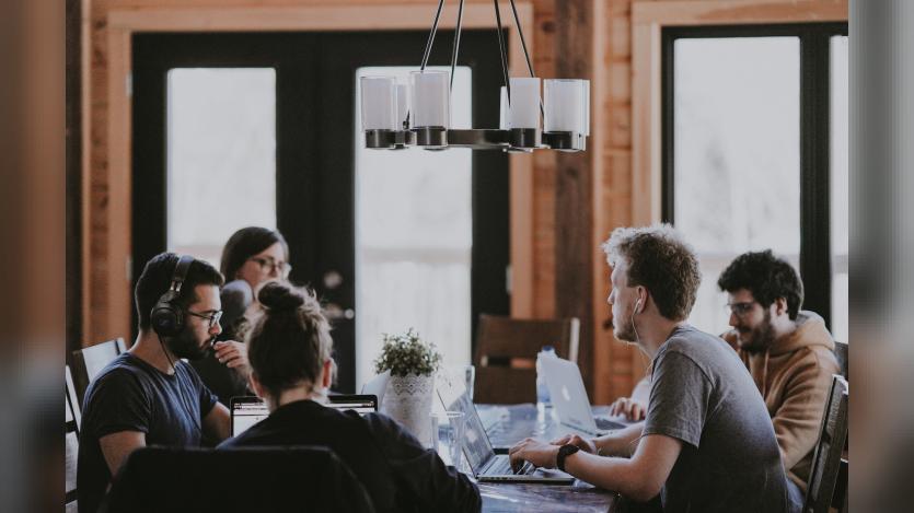 a group of people working