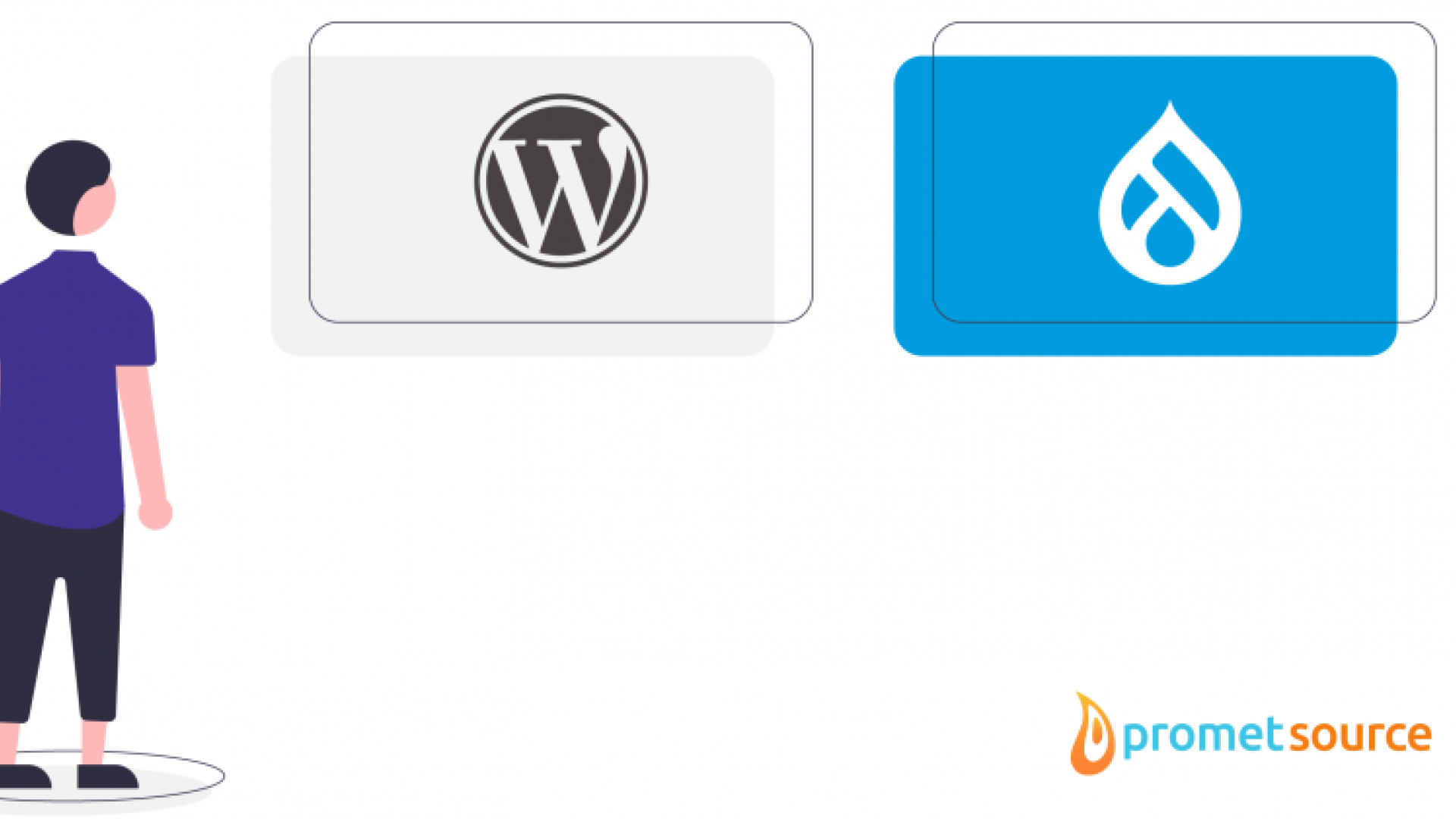 A person looking at WordPress and Drupal logos