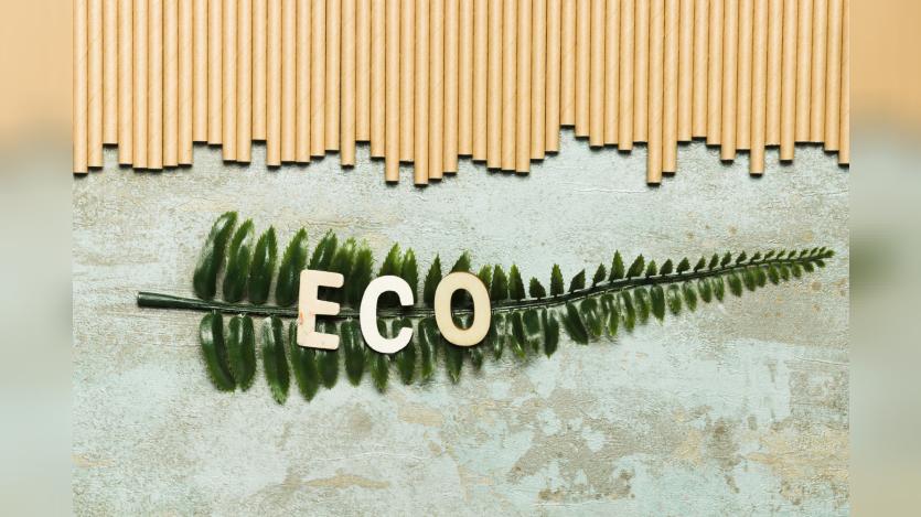  flat lay metallic straw on leaf