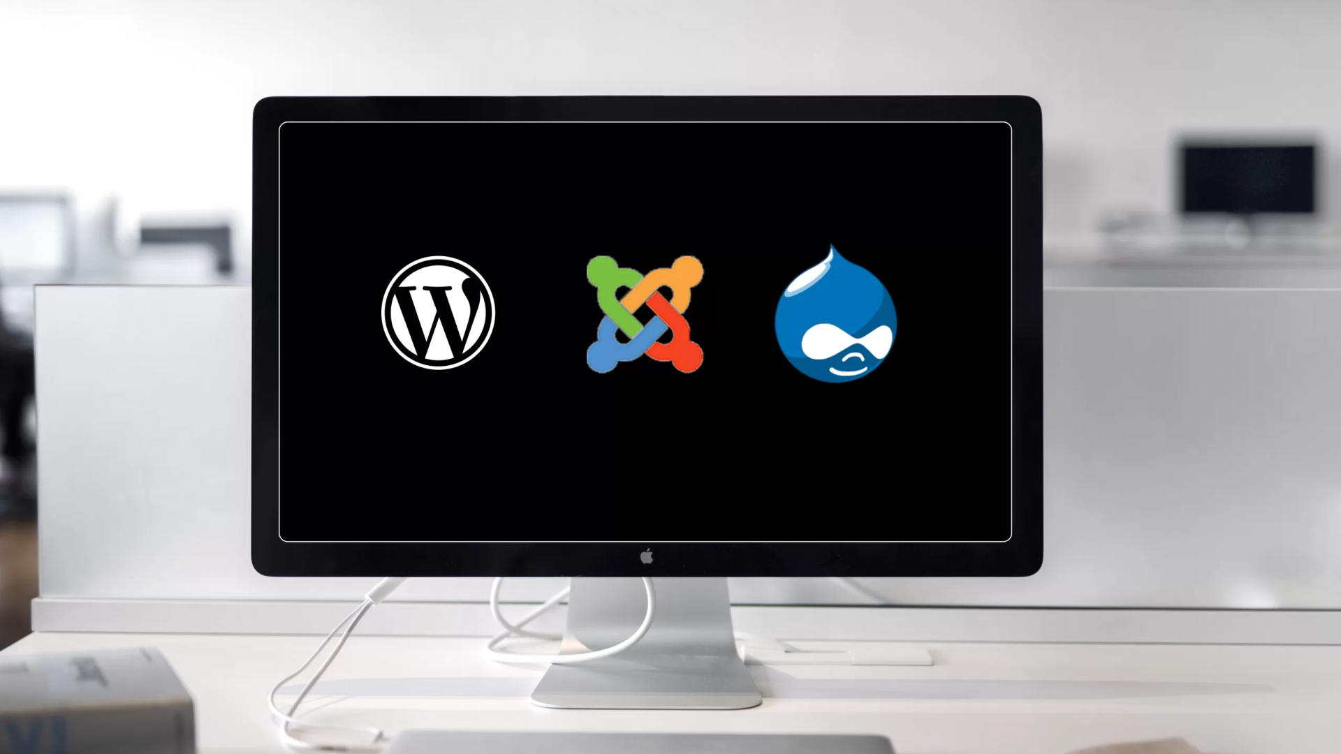 Logos of WordPress, Joomla and Drupal