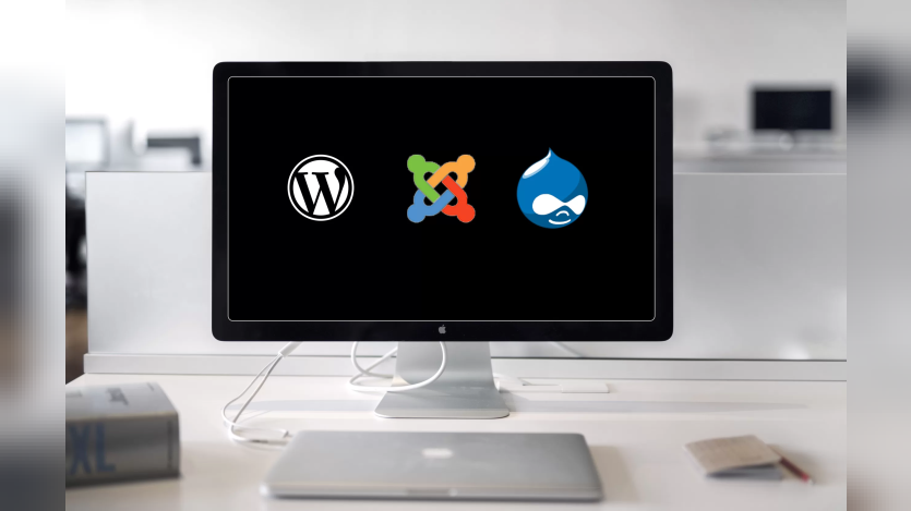 Logos of WordPress, Joomla and Drupal