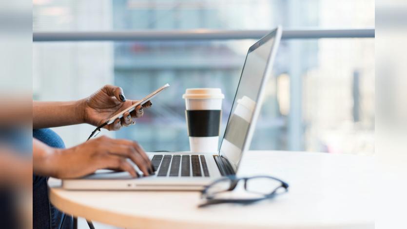 a woman working on laptop