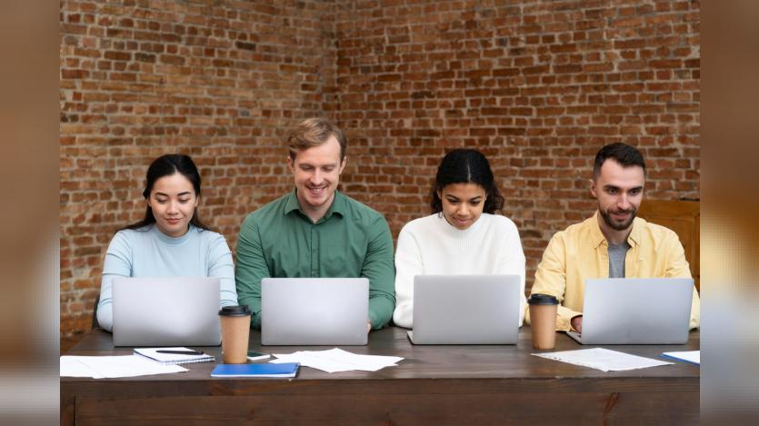 people working in computer