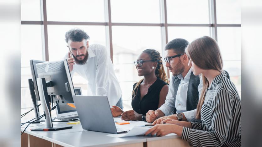 people working in computer