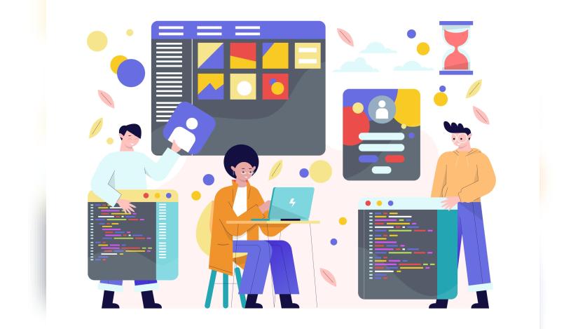 Flat-hand drawn web developers illustration