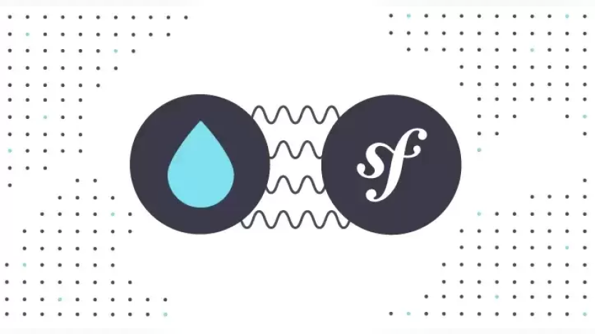 Drupal and Symfony logo connected by waves