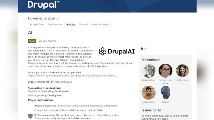 AI module Drupal.org page