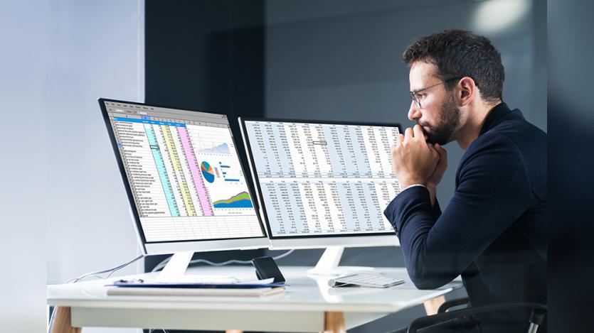 Someone working on a spreadsheet application on iMac