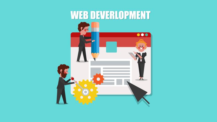 Web Development, SEO Concept Design Cartoon Character flat style