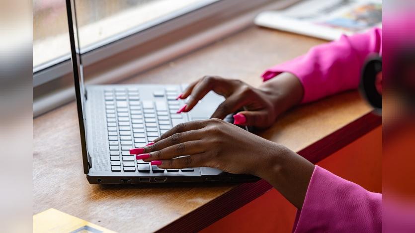 Woman working on laptop