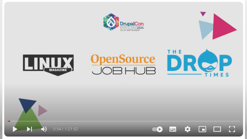 The Drop Times being acknowledged as a Media Partner for DrupalCon Barcelona 2024 during the cuntain raiser for the live streaming of Driesnote. The Drop Times being acknowledged as a Media Partner for DrupalCon Barcelona 2024 during the cuntain raiser for the live streaming of Driesnote.