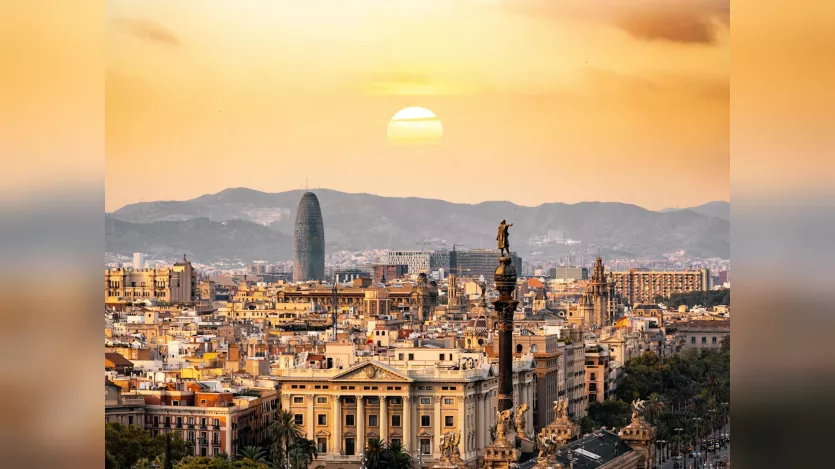 Barcelona cityscape at sunset overlook