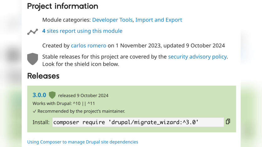 Screenshot from the project page on Drupal.org Screenshot from the project page on Drupal.org