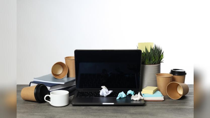 Messy office workplace workplace and workspace concept