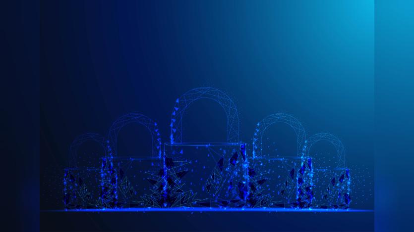 Padlock Polygonal wireframe mesh looks on dark blue background Cyber security safe privacy or other concept Vector illustration
