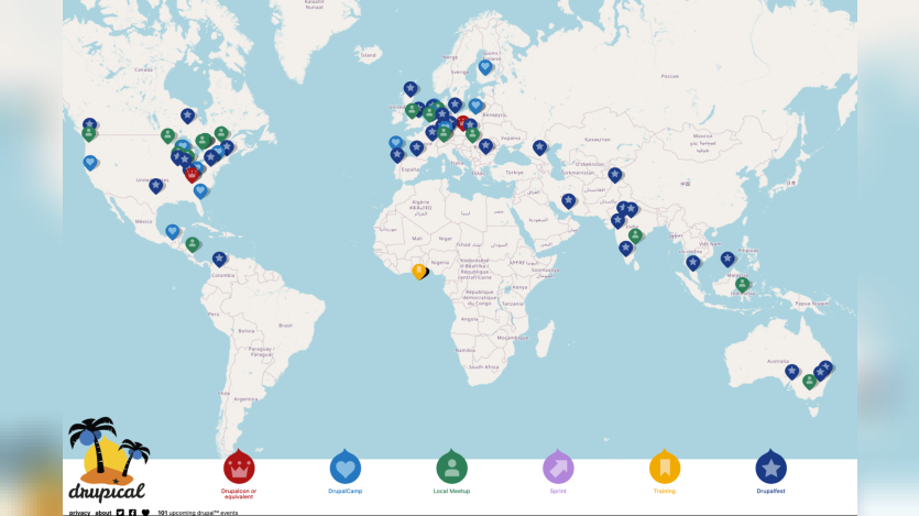 world map with Drupal Launch parties located in it