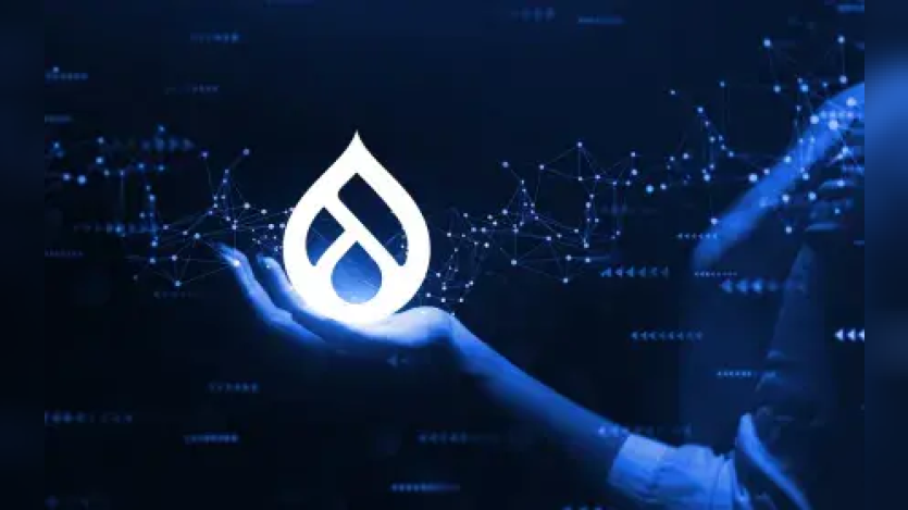 Drupal logo presented in an arm