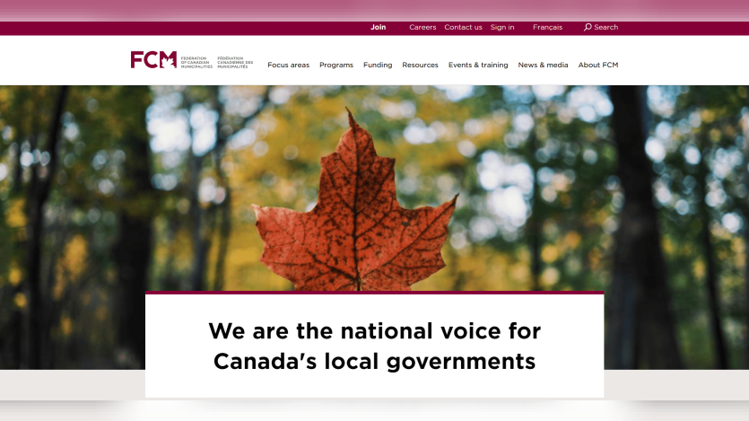 The FCM (Federation of Canadian Municipalities) website homepage features in our list