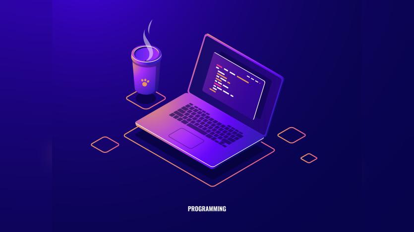 avatar Laptop with program code isometric icon, software development and programming applications dark neon