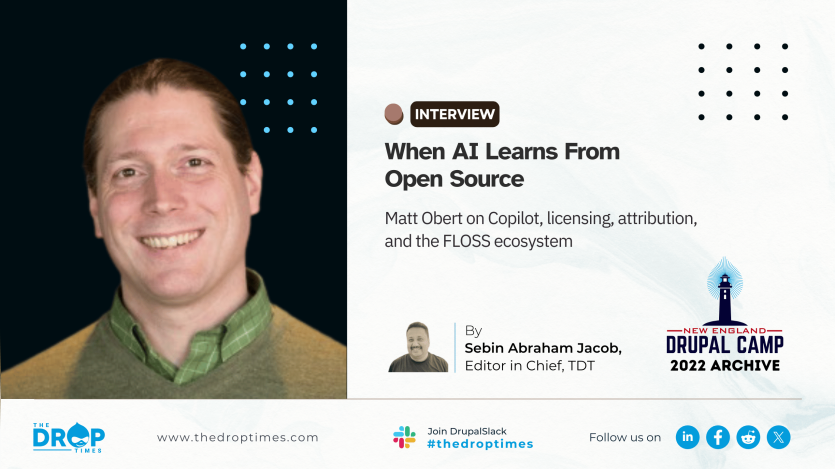 Matt Obert featured in an archive interview about AI-assisted programming, open-source licensing, and Drupal at NEDCamp 2022.