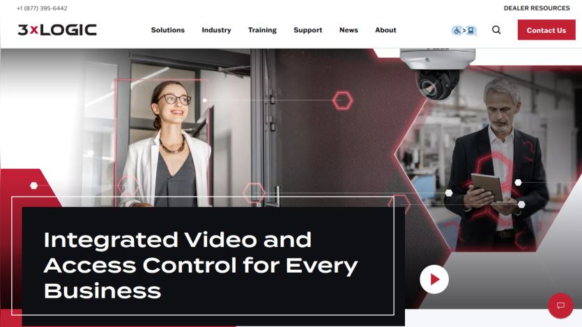 Homepage showcasing integrated video and access control solutions for businesses.