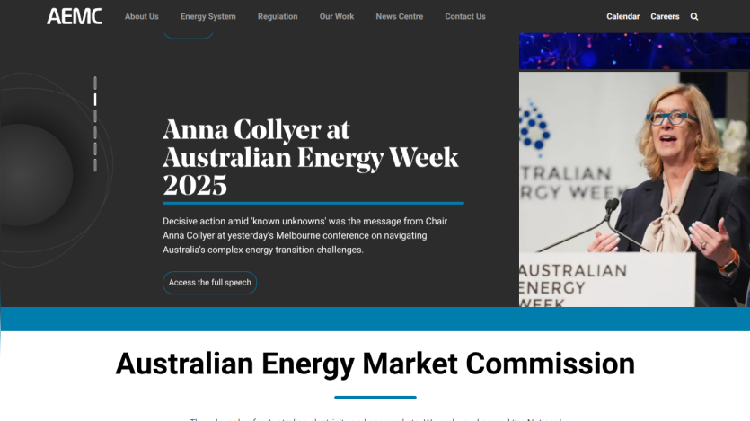 Headline about Anna Collyer at Australian Energy Week 2025 with a speech access button and navigation menu