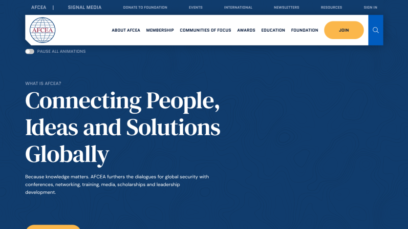 Homepage featuring the tagline 'Connecting People, Ideas and Solutions Globally' with navigation options.