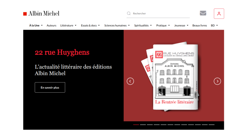 Homepage of Albin Michel with address and featured publications displayed.