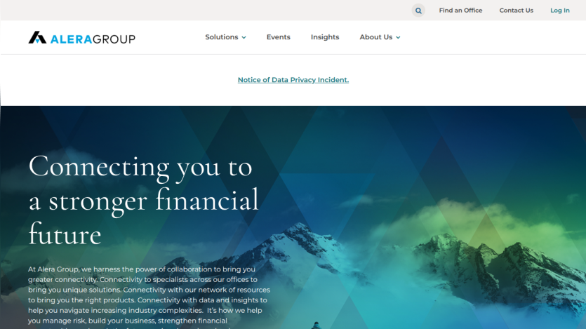 Homepage featuring a tagline about financial futures and a scenic background.