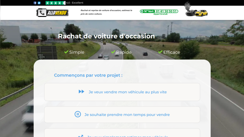 Website offering vehicle purchase services with project initiation options.