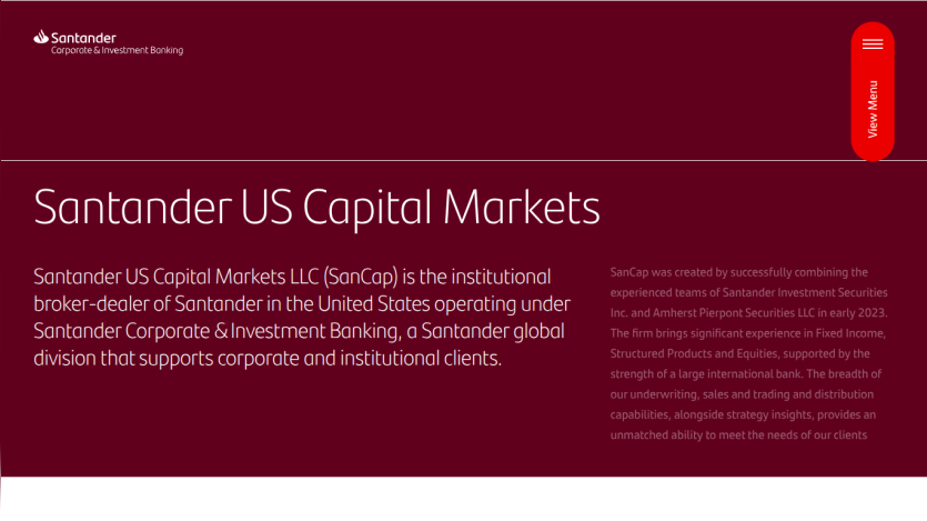Santander US Capital Markets introduction with description of its role and services under Santander Corporate & Investment Banking
