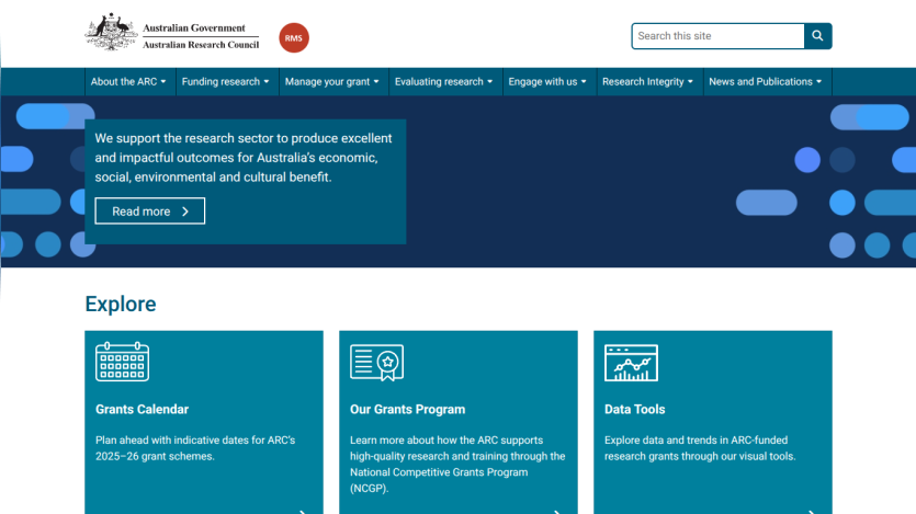 Homepage of the Institute showing navigation, support for research, and key sections to explore.
